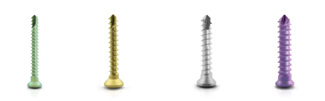 [Translate to Polish:] four different dev-os bone screws in different diameters and colours